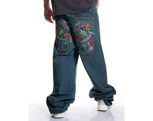 Hose Ed Hardy - Mens Fireball Dragon Dirty Wash Xxtra Denim Trousers Jeans - Green Tint
