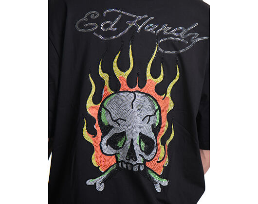 T-Shirt Ed Hardy - Mens Skull Flame Diamante Relaxed Tshirt - Black