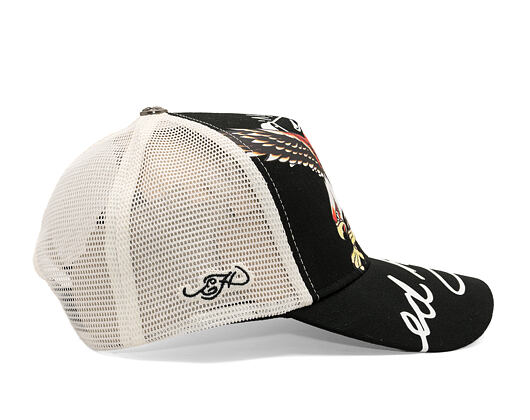 Kappe Ed Hardy - Unisex Soaring Eagle Ed Hardy Script 5 Panel Cap - Black/Blue Wash