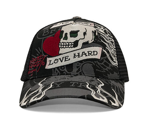 Kappe Ed Hardy - Unisex Live Fast Love Hard 5 Panel Trucker Cap - Black