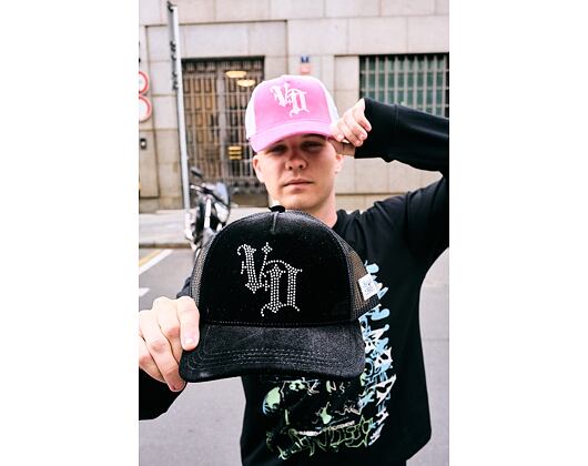 Damen Kappe Von Dutch - Baseball - Velvet Rhinestone Logo - White / Pink