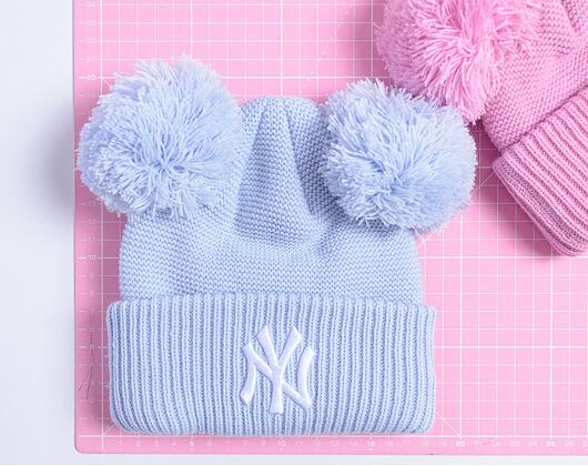 Damen Mütze New Era - Medium Knit Double Pom Beanie - NY Yankees - Pastel Blue / White