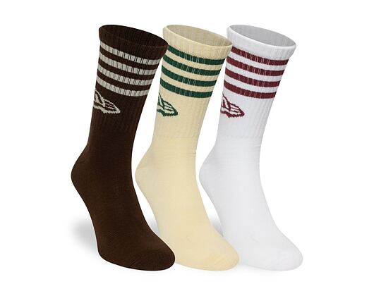 Socken New Era - Stripe Crew Socks 3pk - Brown / Cream / White