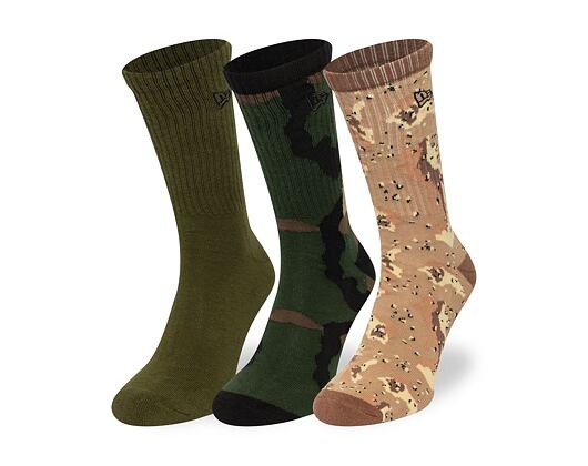Socken New Era - Camo Crew Socks 3pk - Olive