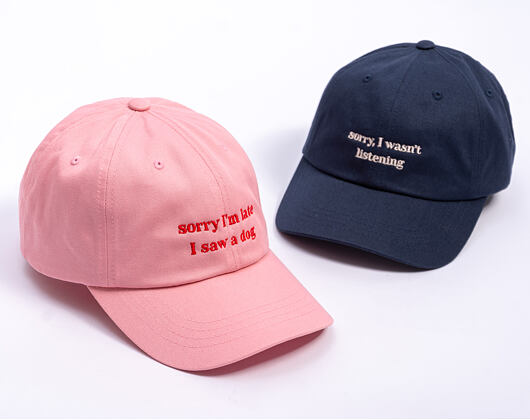 Kappe 8by8 - Dadcap - "Sorry I'm Late I saw a dog" - Baby Pink/Red