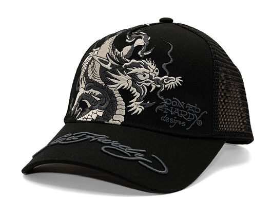 Kappe Ed Hardy - Mono Giant Dragon Twill Front Mesh Trucker - Black/Black