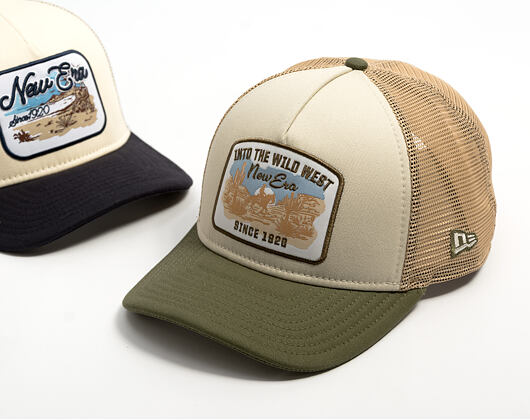 Kappe New Era - Branded Wild West Patch 9FORTY M-CROWN A-Frame Trucker - New Olive / Stone
