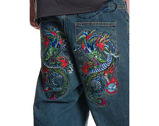 Hose Ed Hardy - Mens Fireball Dragon Dirty Wash Xxtra Denim Trousers Jeans - Green Tint
