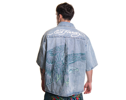 Hemd Ed Hardy - Mens Eagle And Stars Relaxed Denim Shirt - Bleach