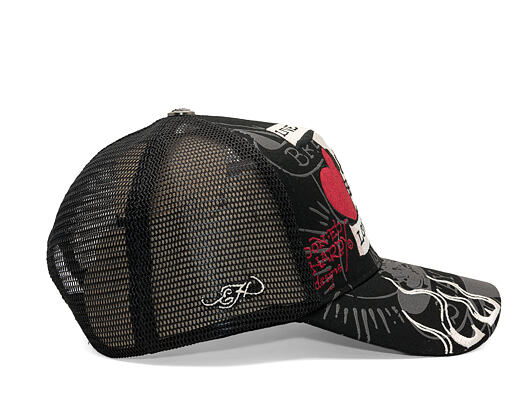 Kappe Ed Hardy - Unisex Live Fast Love Hard 5 Panel Trucker Cap - Black