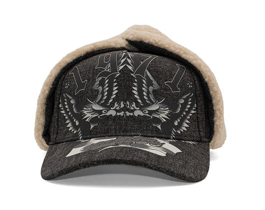 Kappe Ed Hardy - Unisex 1971 Eagle Acid Wash 5 Panel Trapper Cap - Black