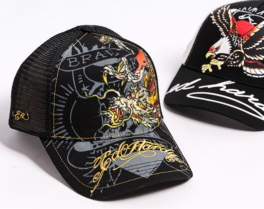 Kappe Ed Hardy - Unisex Crawling Dragon 5 Panel Trucker Cap - Black