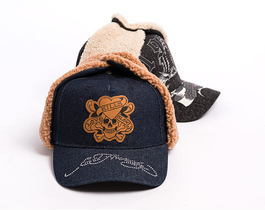 Kappe Ed Hardy - Unisex Love Kills Slowly Denim 5 Panel Trapper Cap - Indigo