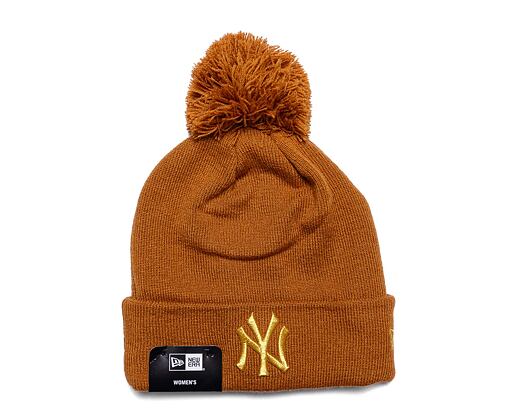 Damen Mütze New Era MLB Womens Metallic Pom Beanie - NY Yankees - Toasted Peanut / Metallic Gold