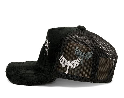 Kappe Reflection Luxury Fuzzy Trucker - Satin Black / White