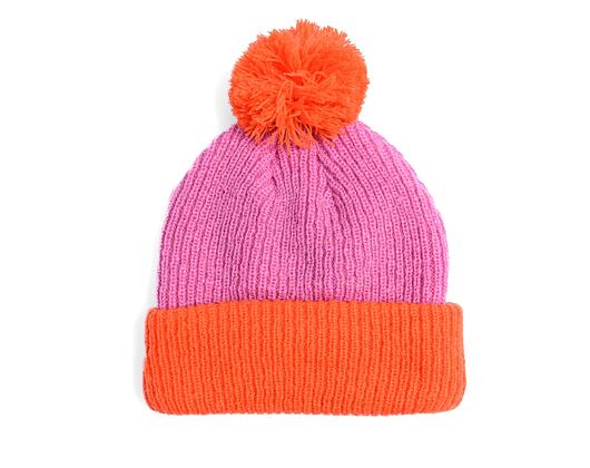 Damen Mütze New Era - Medium Knit Block Pom Beanie - Pastel Pink / Orange