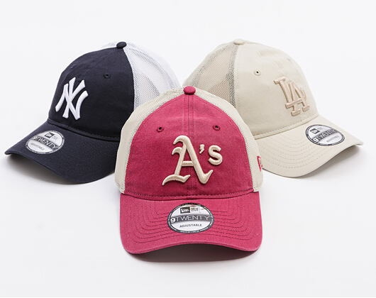 Kappe New Era - MLB Washed Mesh 9TWENTY - Oakland Athletics - Cherry / Stone