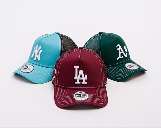 Kappe New Era - MLB Contrast Stitch WS Retro 9FORTY Trucker - LA Dodgers - Burgundy