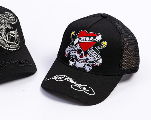 Kappe Ed Hardy - Love-Slowly Twill Front Mesh Trucker - Black