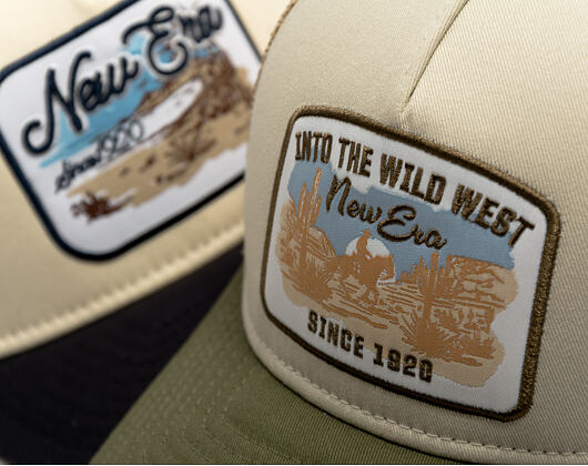 Kappe New Era - Branded Wild West Patch 9FORTY M-CROWN A-Frame Trucker - New Olive / Stone