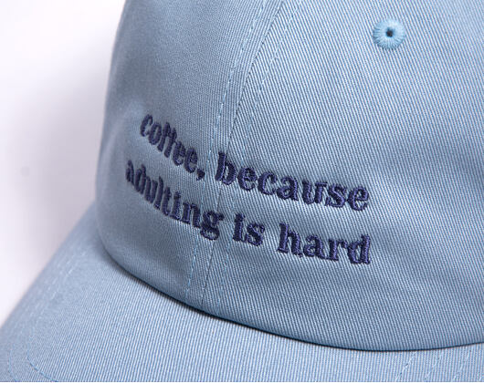Kappe 8by8 - Dadcap - "coffee, because adulting is hard" - Light Blue/Purple