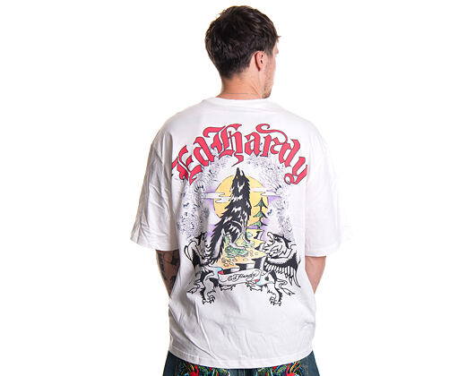 T-Shirt Ed Hardy - Mens Don Wolf Eagle Panther Relaxed T-Shirt - White