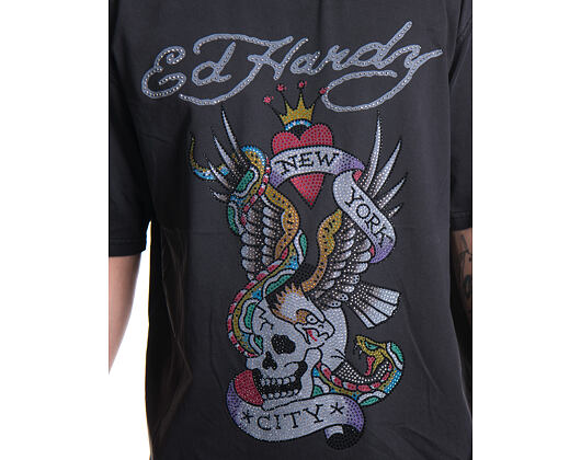 T-Shirt Ed Hardy - Mens New York City Diamante Tshirt - Black
