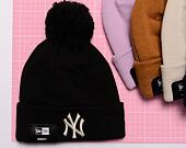 Damen Mütze New Era MLB Womens Metallic Pom Beanie - NY Yankees - Toasted Peanut / Metallic Gold