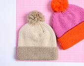 Damen Mütze New Era - Medium Knit Block Pom Beanie - Pastel Pink / Orange