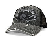 Kappe Ed Hardy - Unisex Flaming Gothic Skull Washed 5 Panel Trucker Cap - Grey