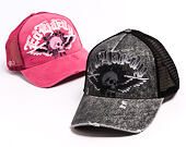 Kappe Ed Hardy - Unisex Flaming Gothic Skull Washed 5 Panel Trucker Cap - Grey
