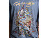 T-Shirt Ed Hardy - Mens Dragon City Diamante Graphic Relaxed T-Shirt - Blue