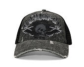 Kappe Ed Hardy - Unisex Flaming Gothic Skull Washed 5 Panel Trucker Cap - Grey