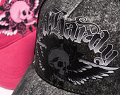 Kappe Ed Hardy - Unisex Flaming Gothic Skull Washed 5 Panel Trucker Cap - Grey